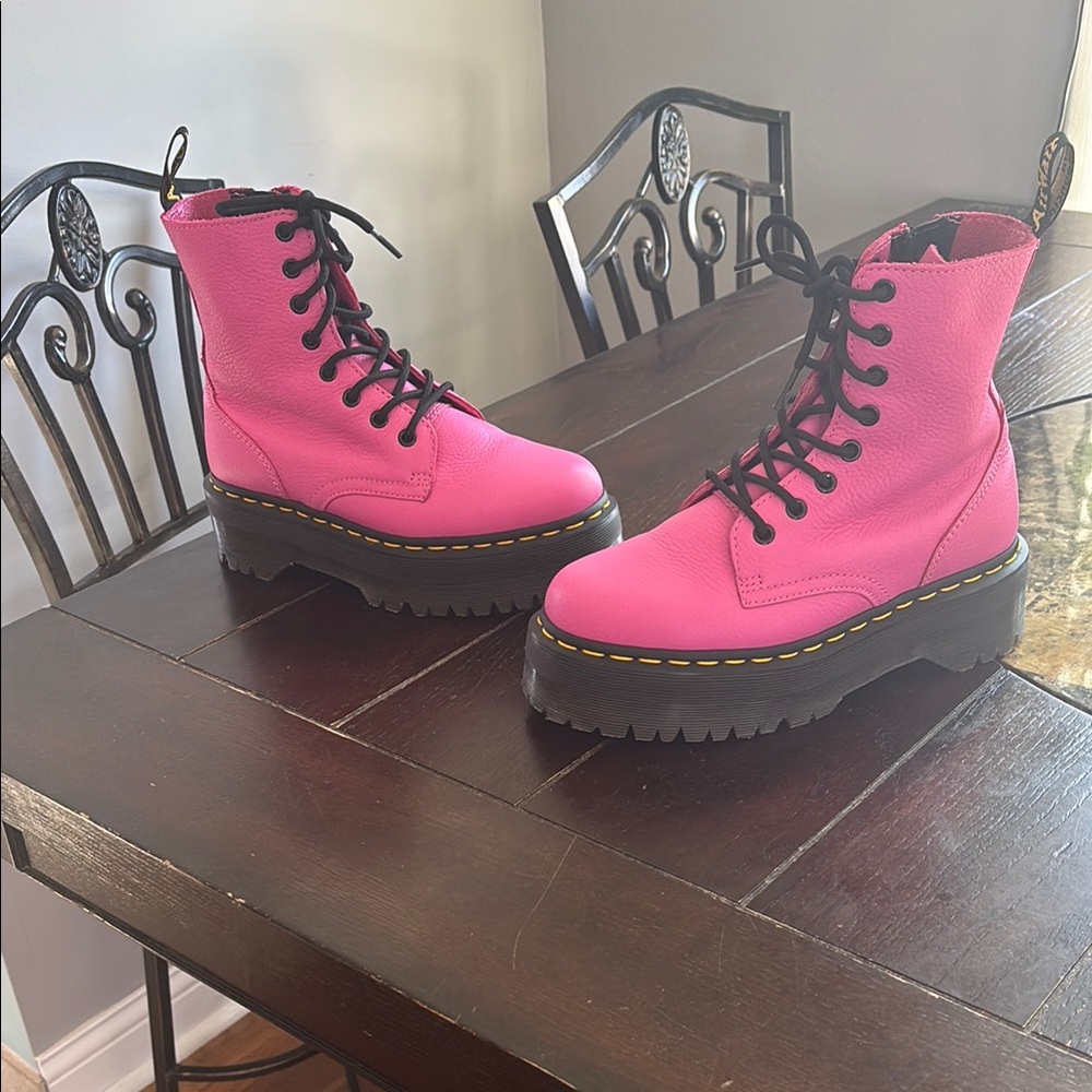 Dr. Martens Pink Leather Women's Boots jadon platform boot - Picture 2 of 15